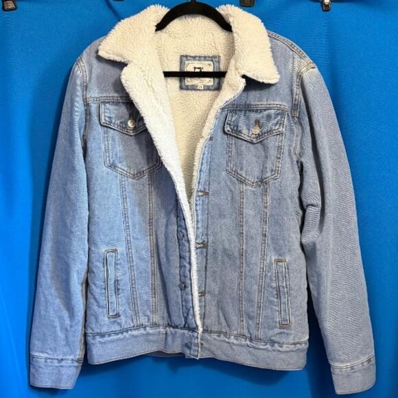 WARM HEAVY FASHION BLUE JEAN DENIM JACKET WITH SHERPA & FURRY FUZZY TYPE LINING - Picture 16 of 16